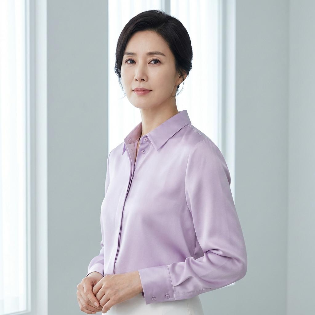 화이트 팬츠와 파스텔 니트 조합