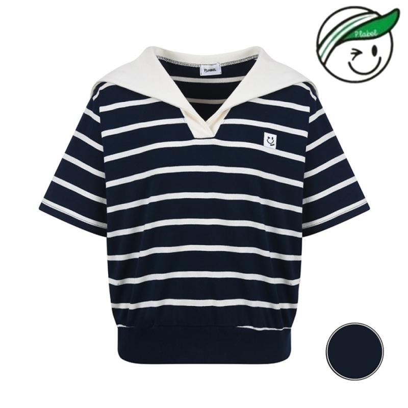 플레이블 P LABEL 루즈핏 카라 스트라이프 티셔츠 MW3ME107