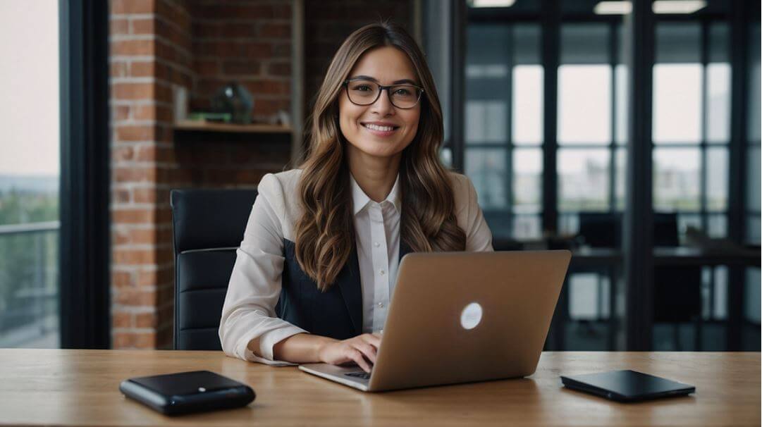 웃으면서 일하는 여성