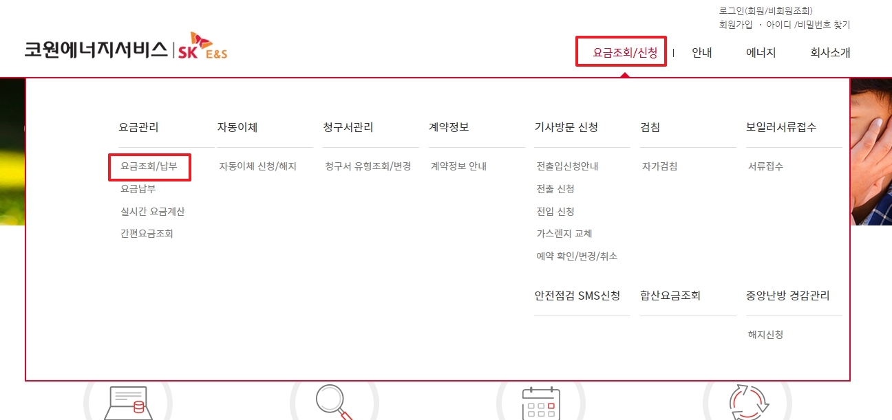 로그인 또는 비회원 요금 조회 선택 화면