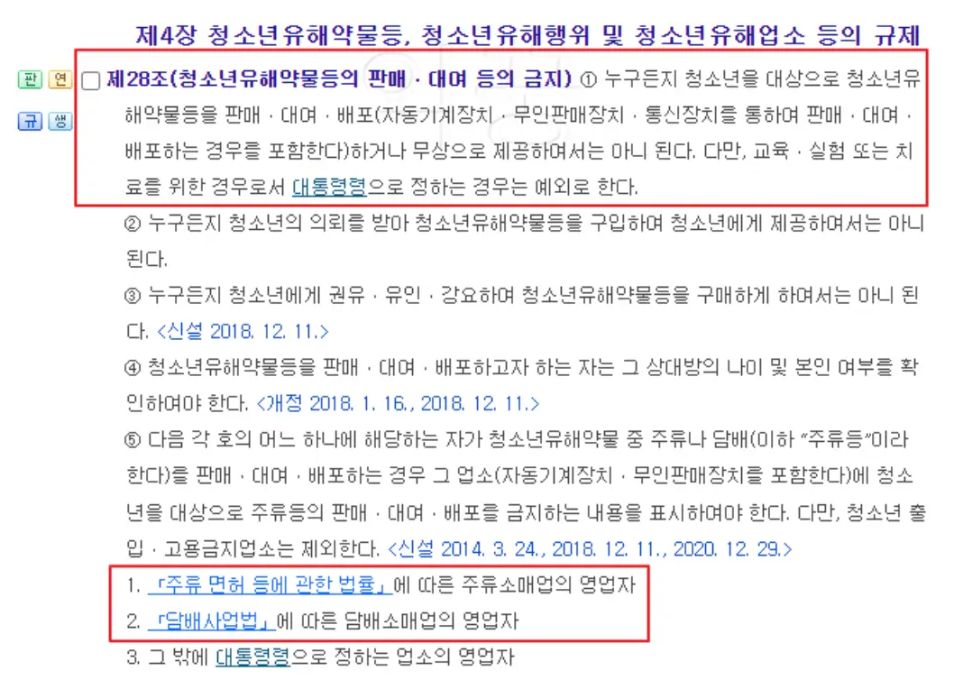 만 나이 도입 후 술담배 구입 관련 청소년보호법 내용 사진