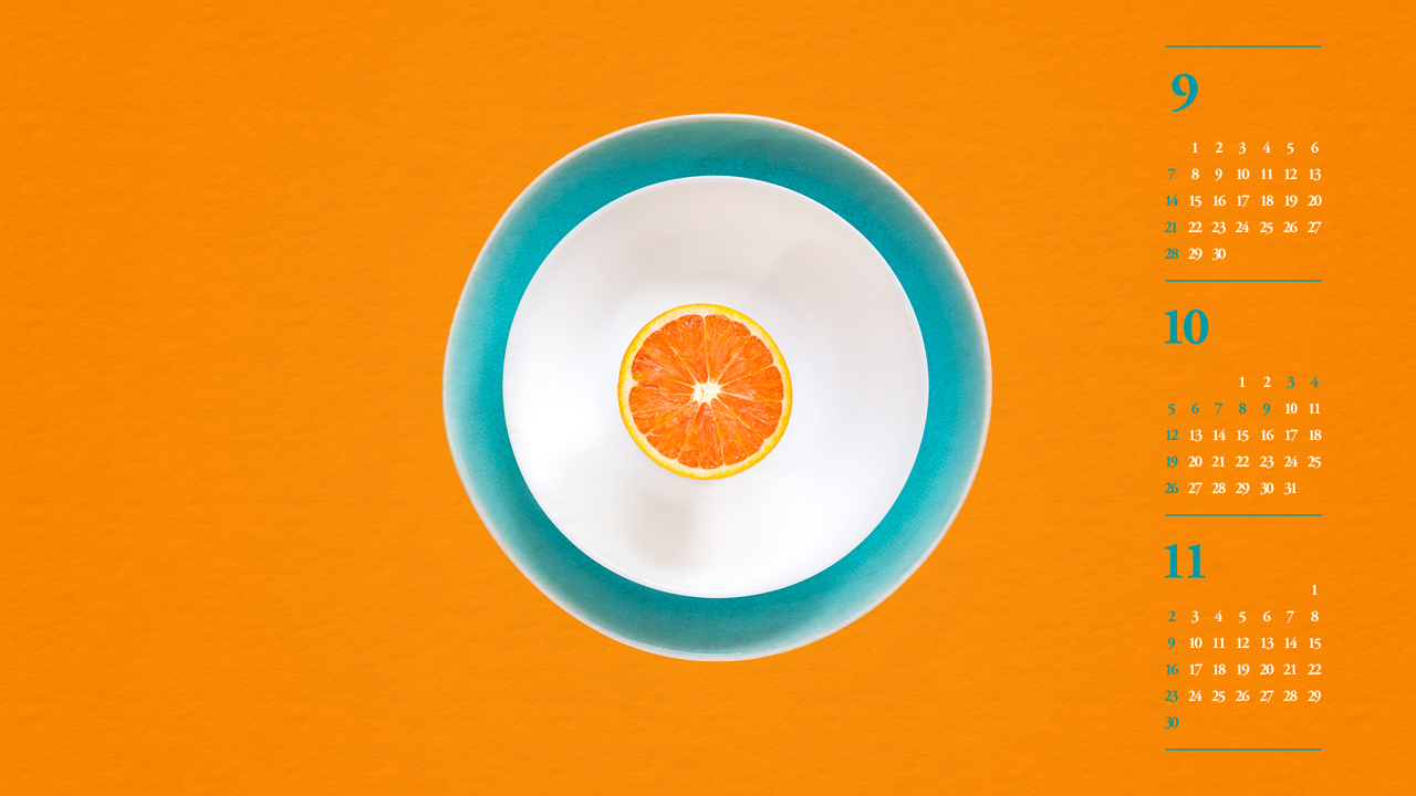 11 접시 위에 오렌지 반쪽 B - 2025년10월 노트북배경화면