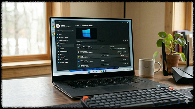Windows 설정 앱 목록에서 프로그램을 삭제하는 모습
