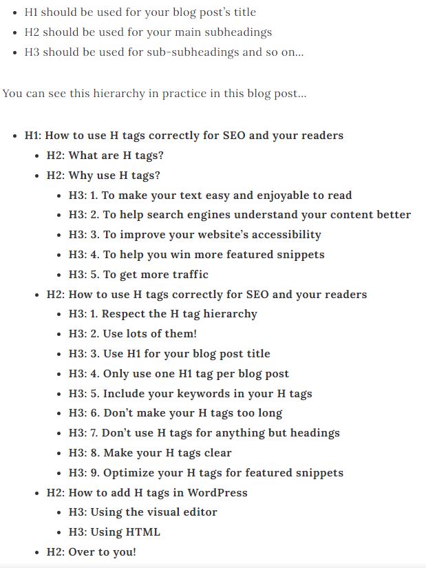 H Tag Hierarchy