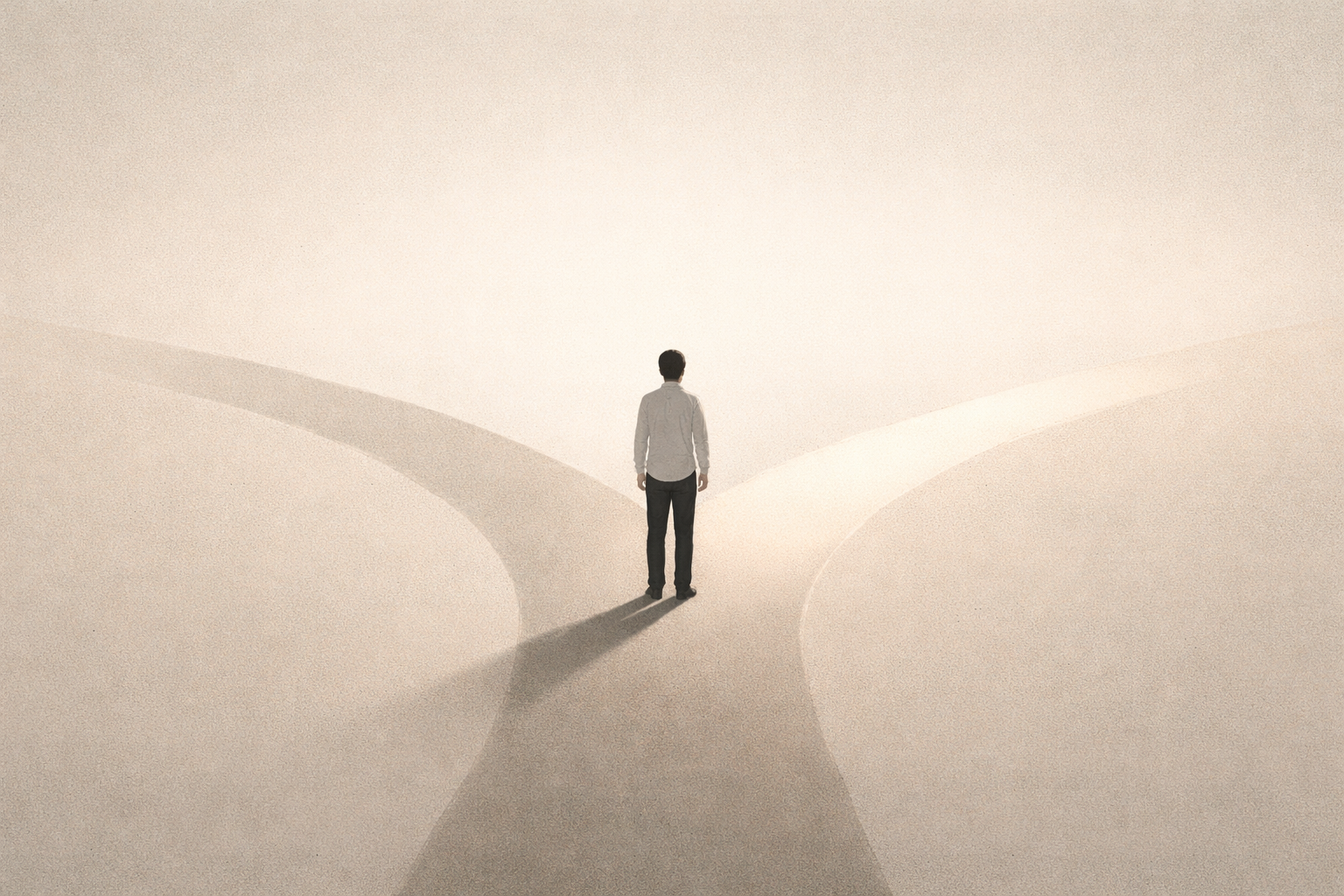 갈림길 앞에 선 남자 일러스트