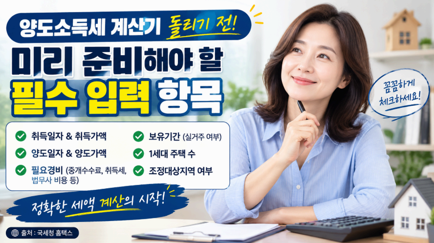 양도소득세 계산기 미리 준비해야 할 필수 입력 항목 이미지사진
