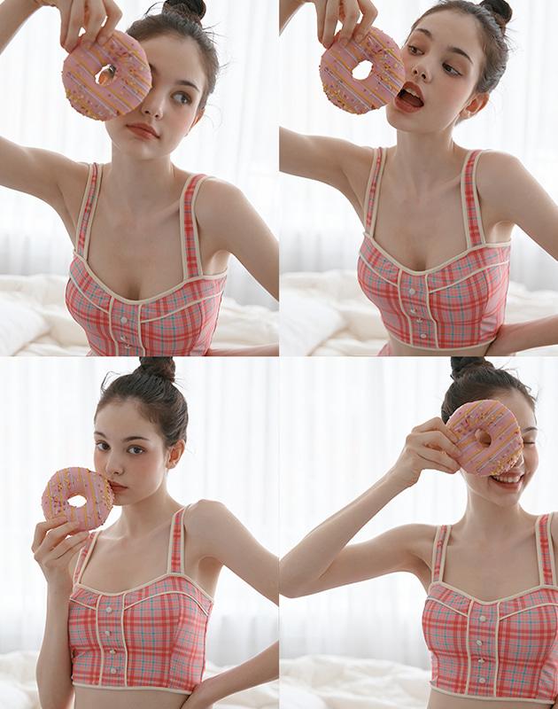 비키니밴더 르망 체크 버튼 하이웨스트 비키니 - pastel