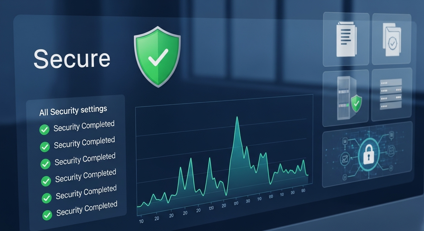 모든 보안 위협이 차단되고 시스템이 안전하게 보호되고 있음을 나타내는 보안 모니터링 완료 화면