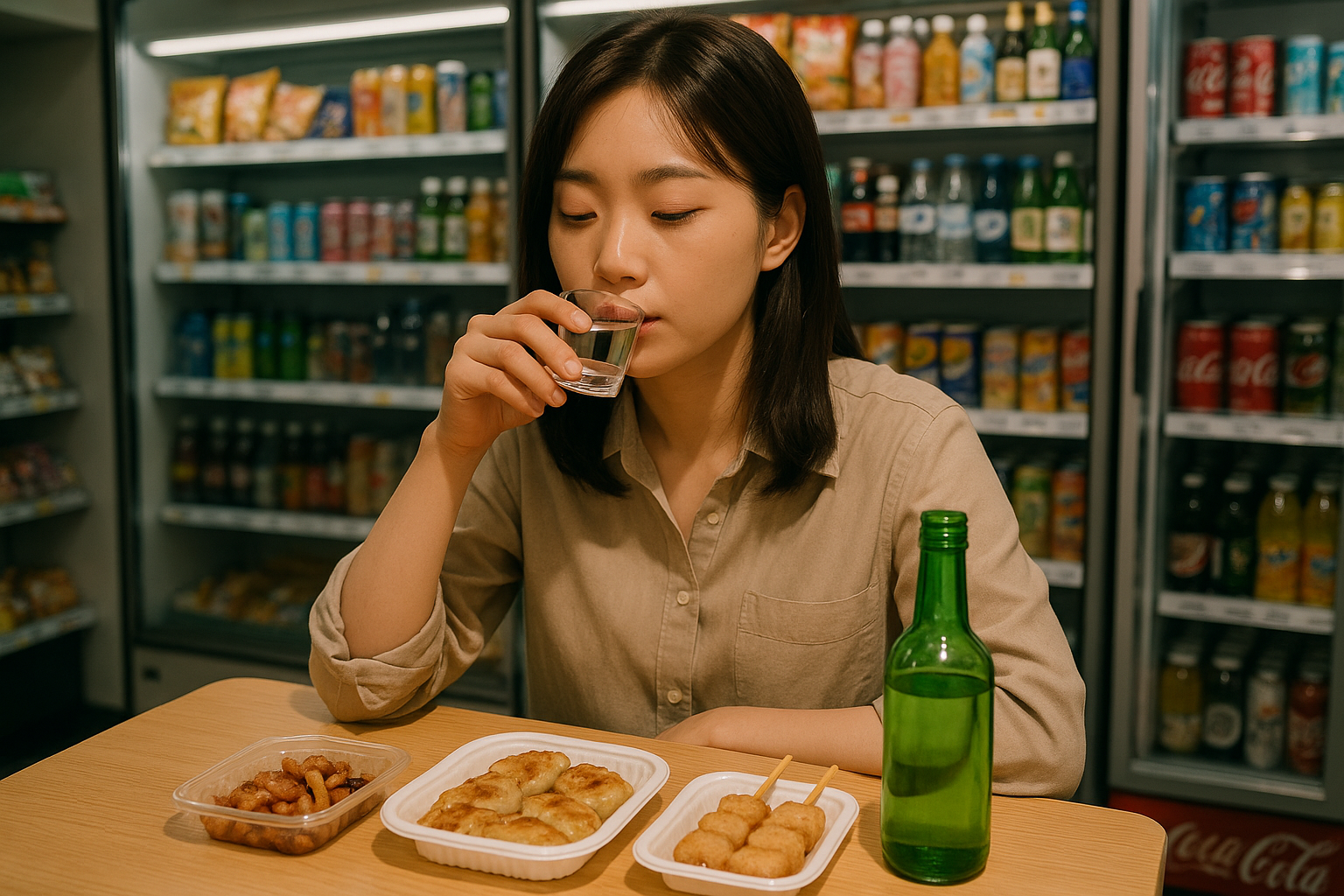 편의점 혼술 여자
