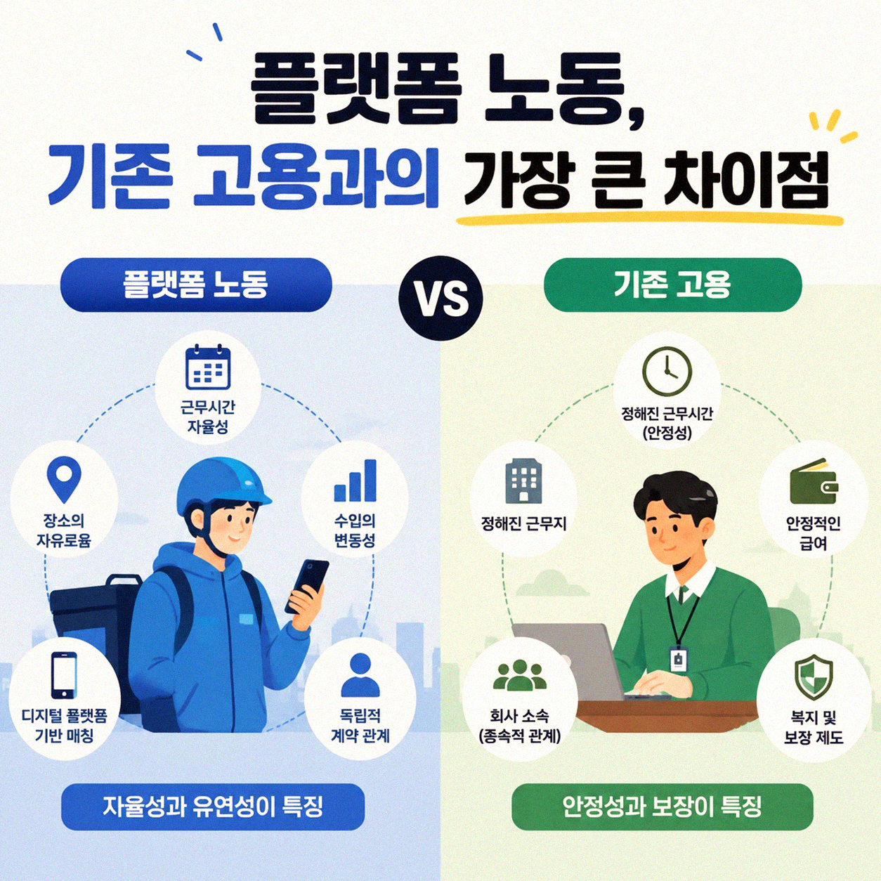 플랫폼 노동, 기존 고용과는 무엇이 다를까