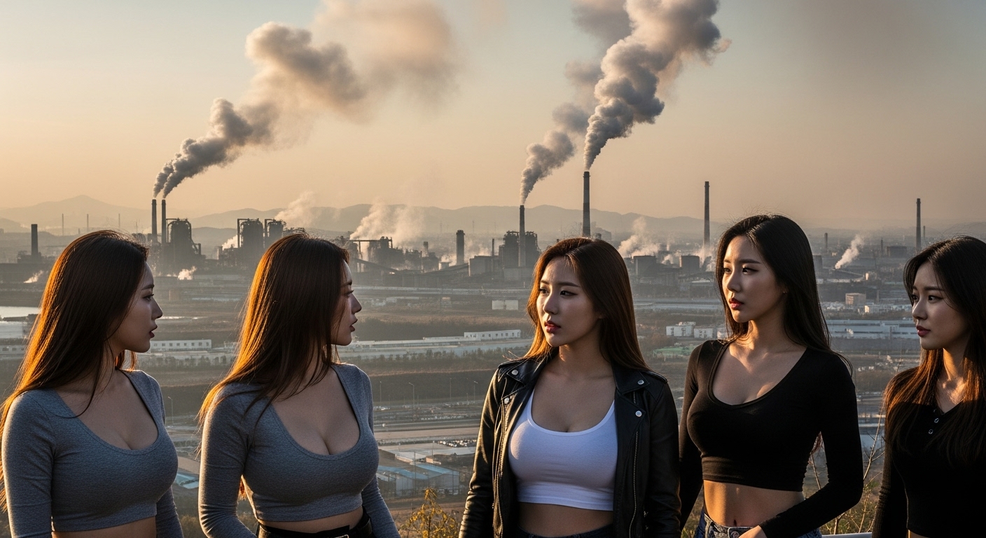 매연을 바라보는 여자들