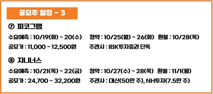 10월-공모주-피코그램-지니너스-일정