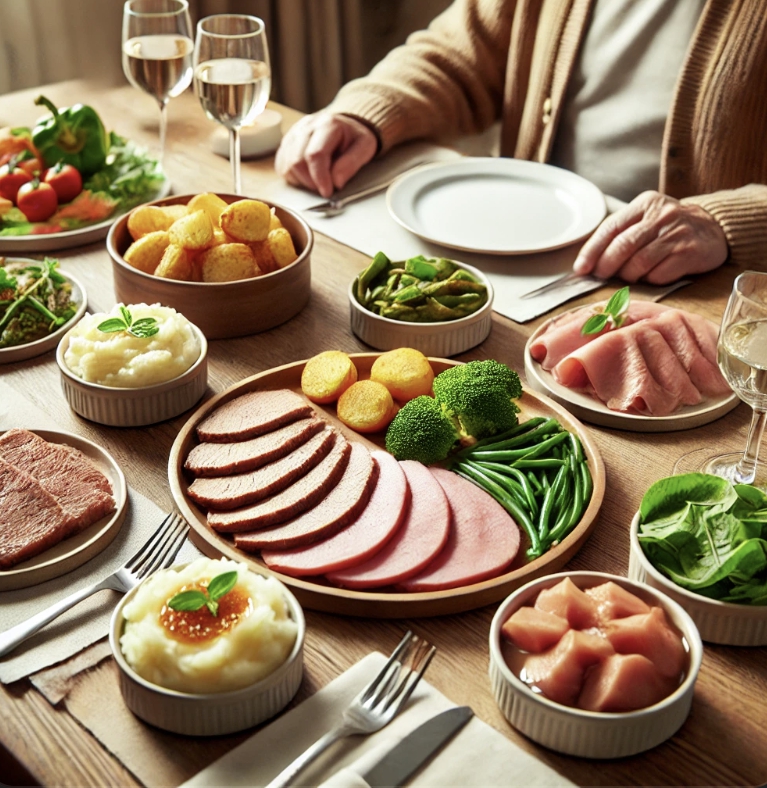 고기와 야채의 조화가 좋은 시니어 식단 사진