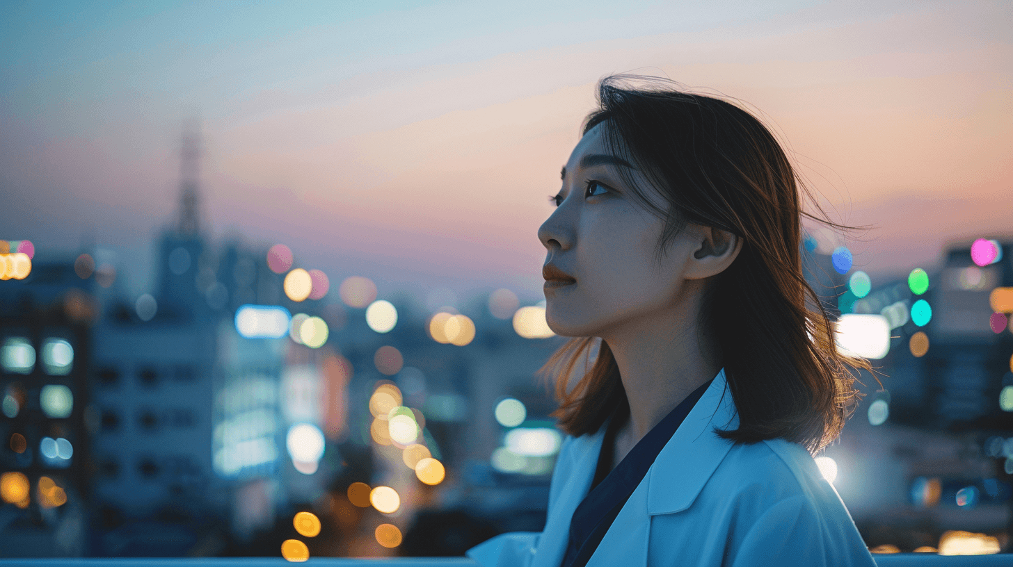 옥상에서-하늘을-바라보는-여성