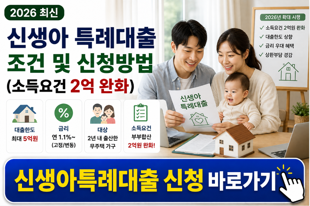 2026 신생아 특례대출 조건 및 신청방법 (소득요건 2억 완화)