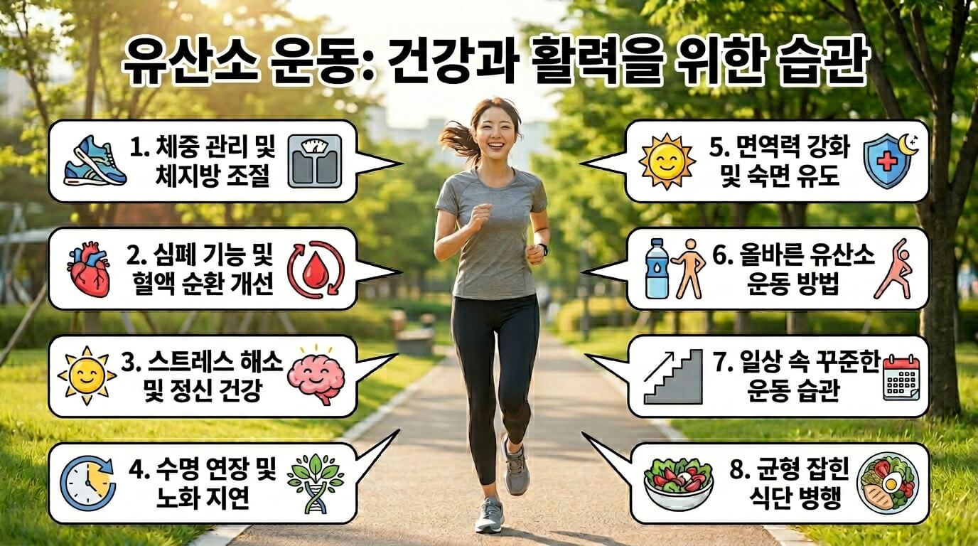 건강과 활력을 위한 유산소 운동 습관 요약 이미지
