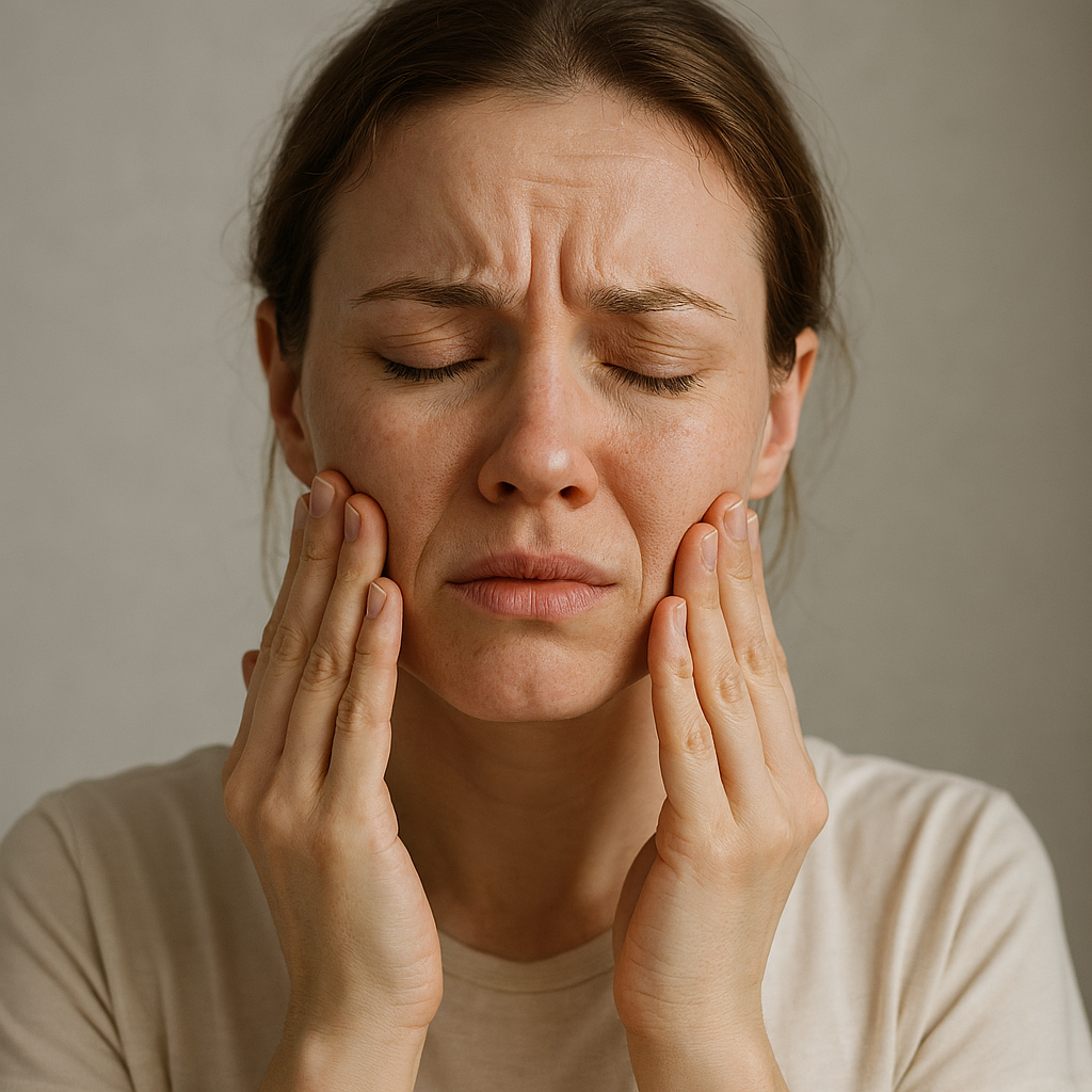 세안 후 얼굴 당김으로 건조함을 느끼는 여성