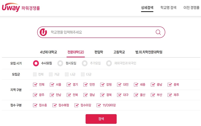 유웨이어플라이 파워경쟁률 서비스 소개