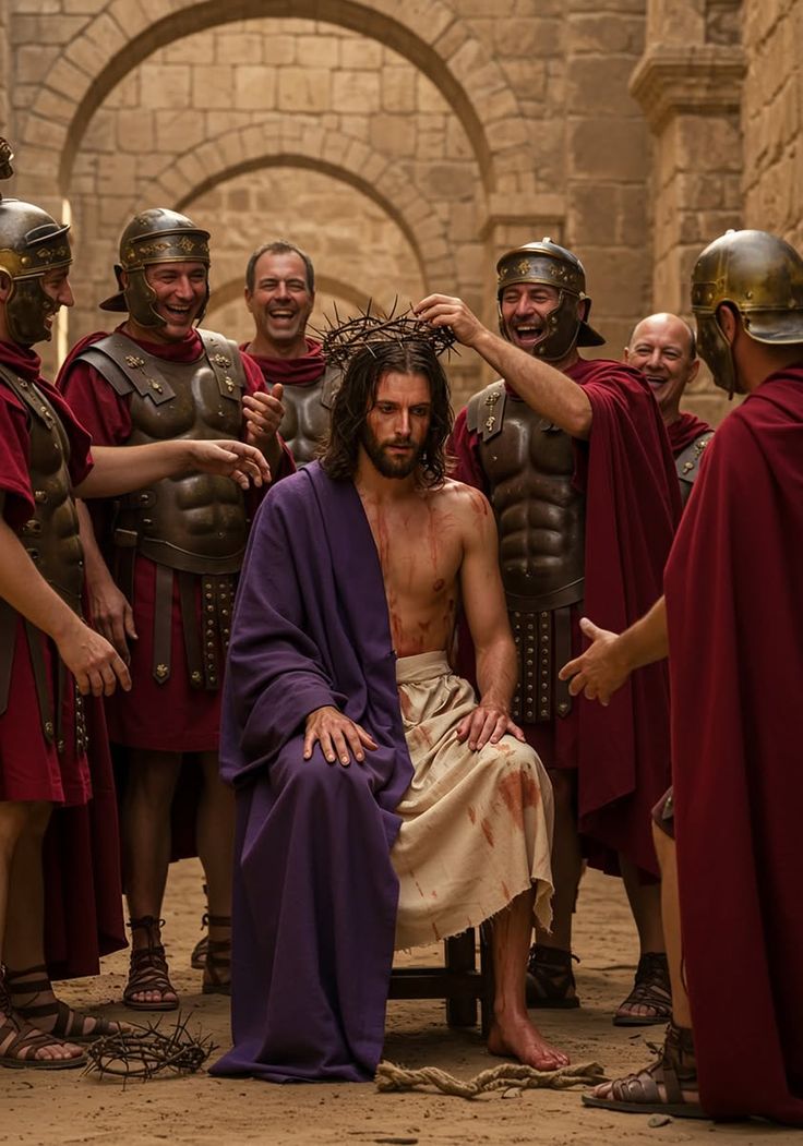 가시 면류과 받으시며 희로하는 군사 사진