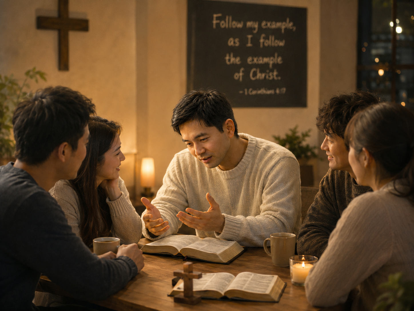 고전 4:17 말씀에서 가르치는 자는 가르침을 받는 자를 먼저 사랑하는 본이 필요하며&amp;#44; 가르침을 받는 자는 가르치는 자와 동일한 삶을 다른 사람에게 나타내는 것이 필요함을 묵상하게 하셨는데&amp;#44; 저도 먼저는 영혼들을 사랑하려는 마음을 가지고 영혼을 대하며&amp;#44; 인도자의 삶의 모습을 닮으려는 자세로 믿음있는 삶을 실천하는 모습입니다.