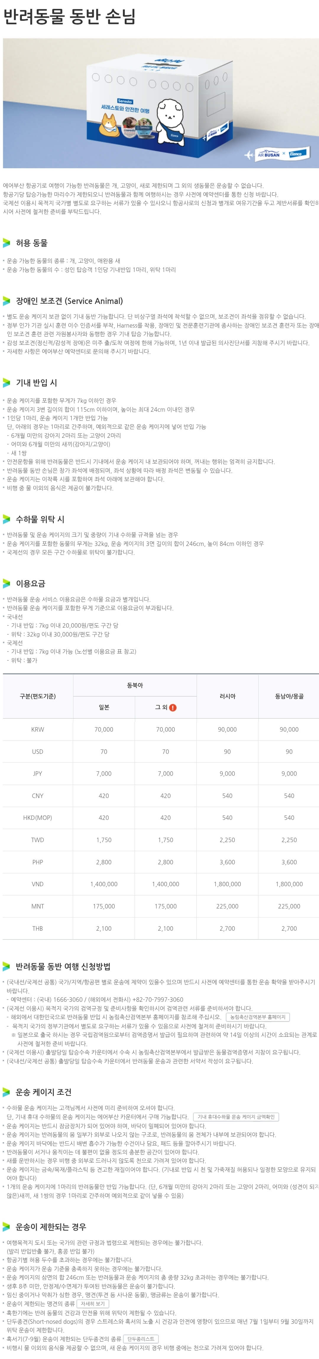 에어부산 반려동물 동반 허용동물, 이용요금, 신청, 운송케이지 등 여행안내