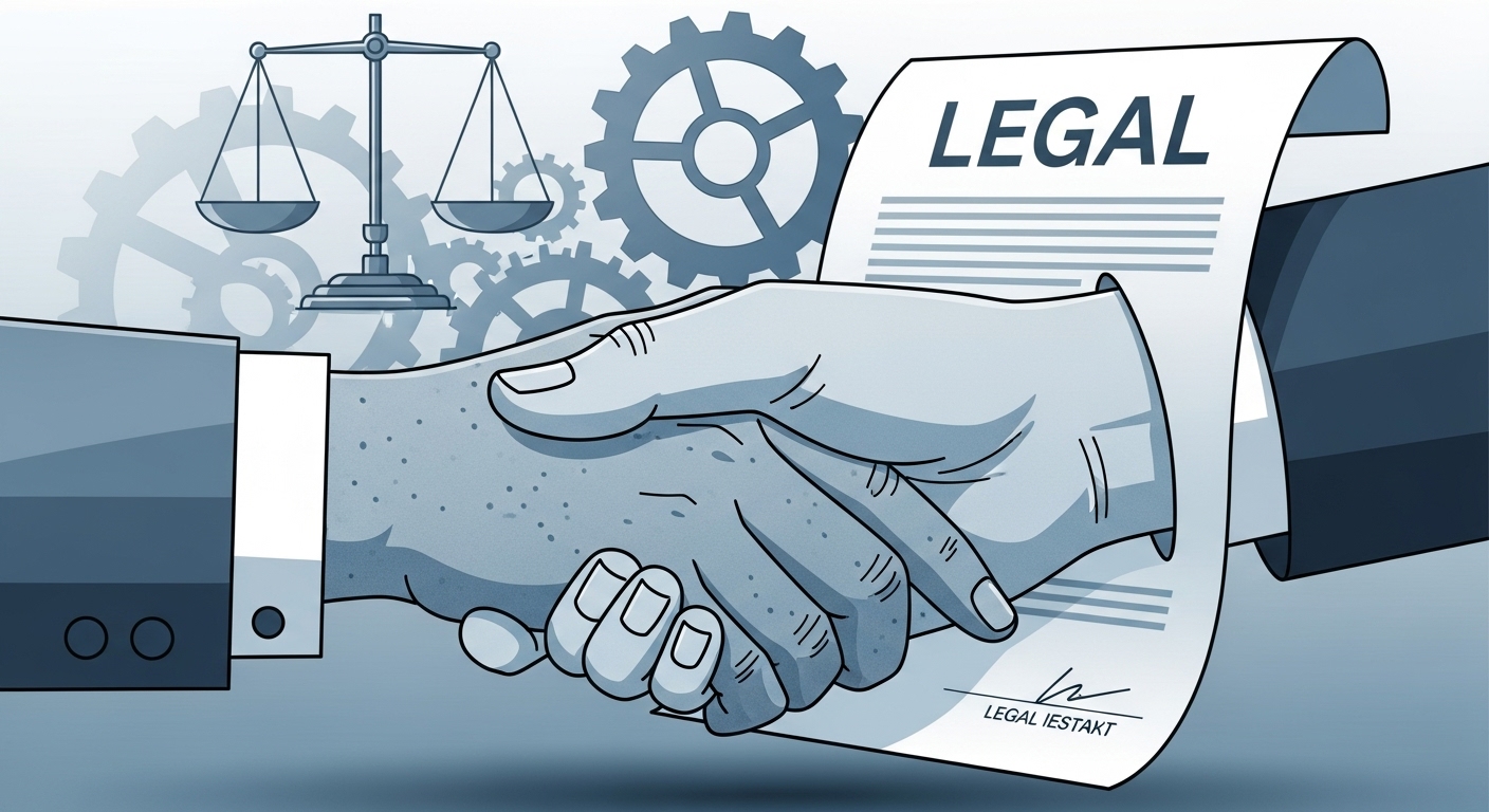 외국인 노동자의 손과 법적 서류가 맞잡고 있는 모습, 제도 개선으로 인한 지원과 정의를 상징합니다.