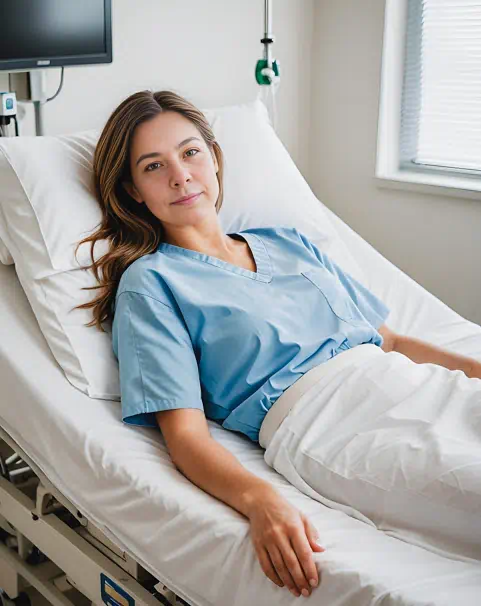 한 여성이 검진 후 입원실에 누워있는 모습