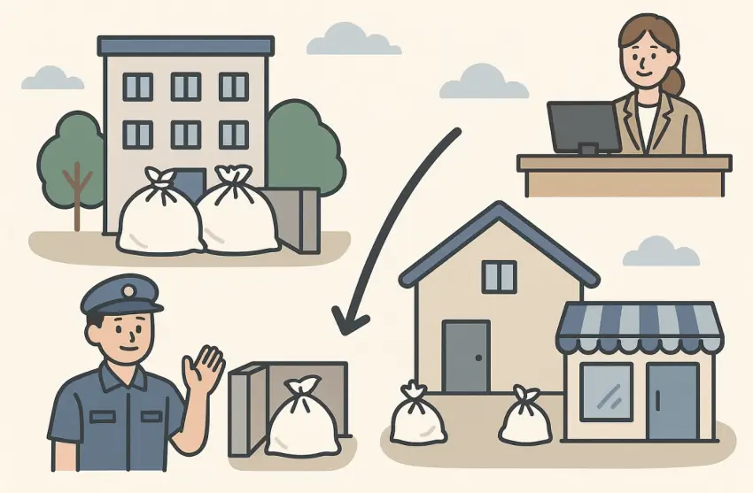 깨진 그릇 버리는 법 중 아파트와 단독주택을 비교한 일러스트