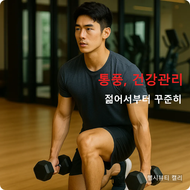 통풍뿐만 아니라 건강관리를 철저히 젊은 30대의 하체운동하는 모습