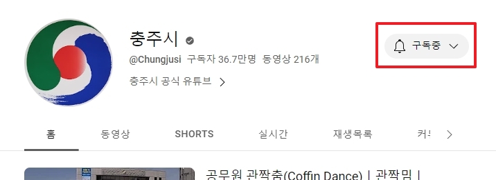 구독중으로 변경된 유튜브 버튼