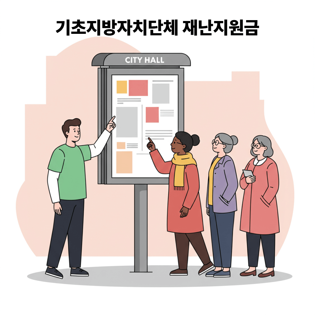 기초 지자체(시청·군청·구청) 건물 앞에서 주민들이 공고문을 확인하는 모습 2