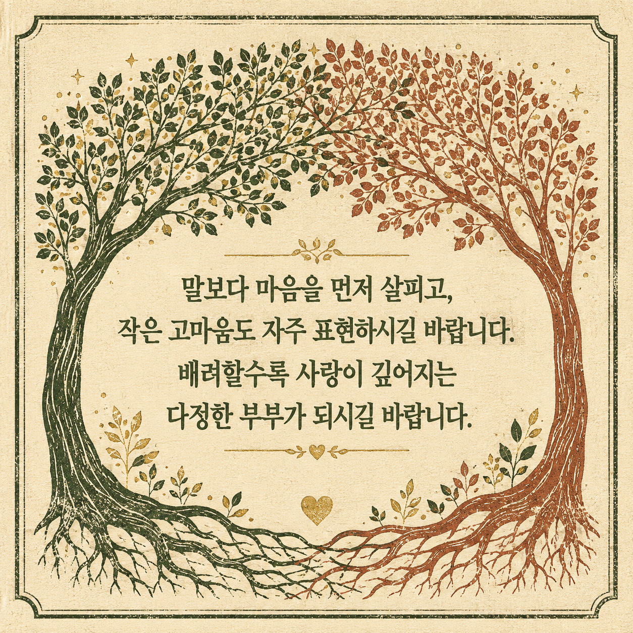 결혼 축하 문구 8 - 작은 고마움과 배려로 사랑이 깊어지는 다정한 부부를 위한 글귀