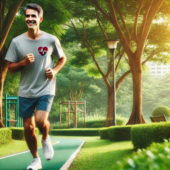 심혈관 건강을 위해 조깅하는 중년 남성의 활기찬 모습