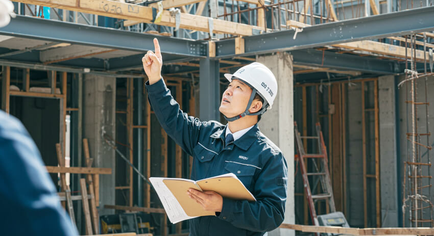 건축 감리가 건설 현장을 점검하는 역할을 하고 있는 사진