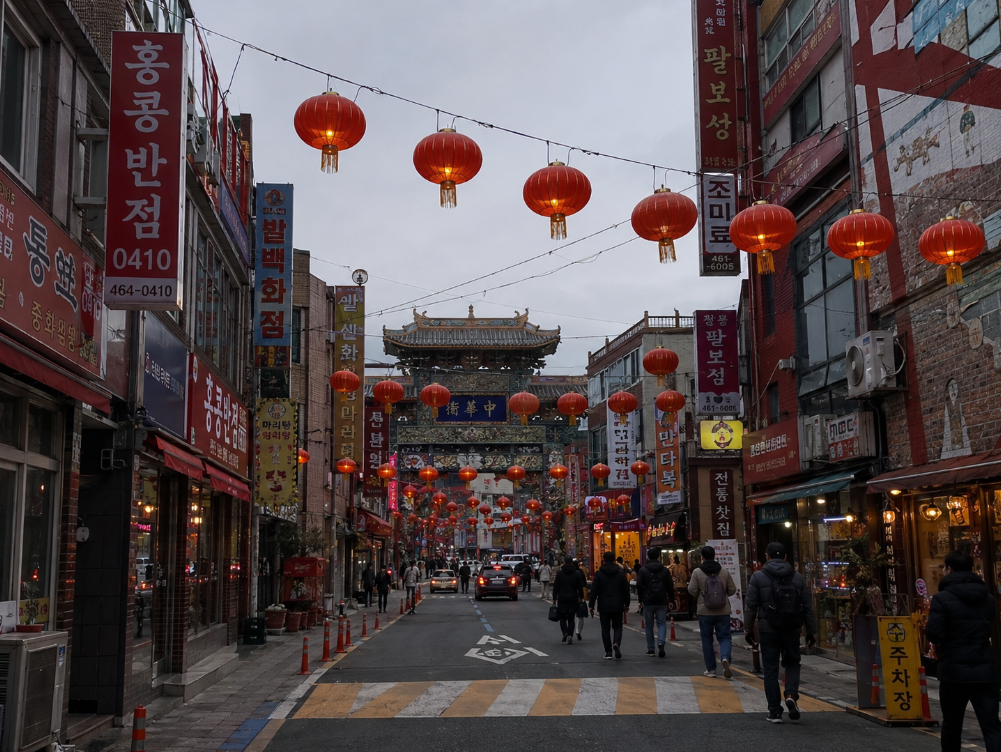 부산 초량 차이나타운 중화거리 홍등과 중국풍 상점 풍경