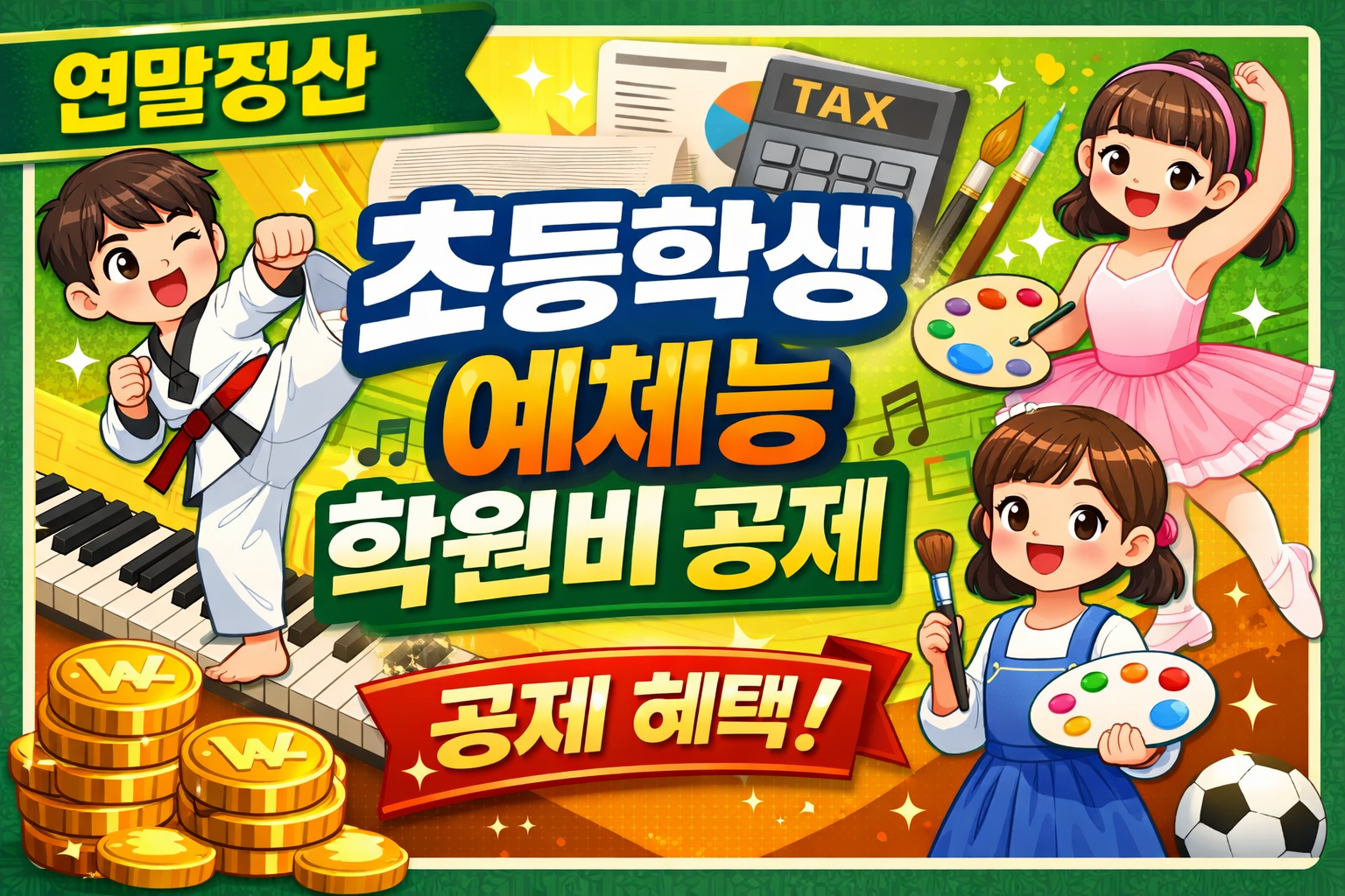 연말정산 초등학생 자녀 예체능 학원비 공제 알아보기