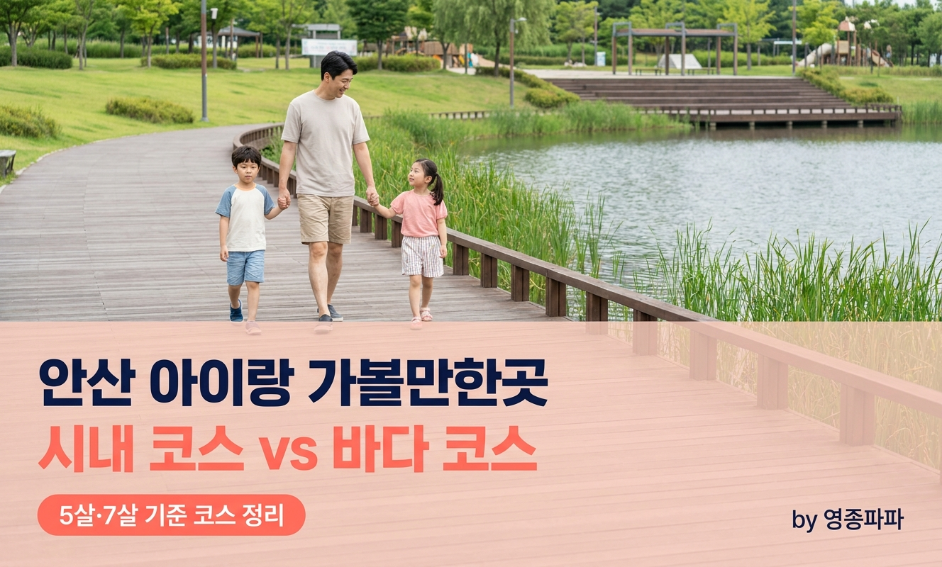 호숫가 산책하는 가족