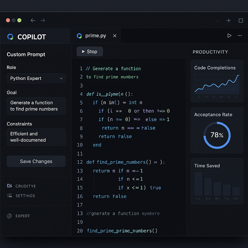 GitHub Copilot 2025 새로운 인터페이스 및 커스텀 프롬프트 설정 화면