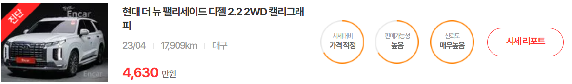 엔카 현대 팰리세이드 중고차 가격