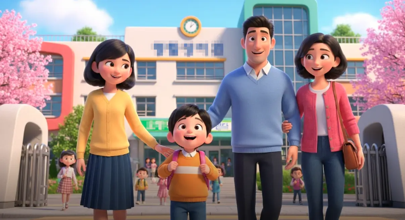 초등학교 입학 축하하는 가족