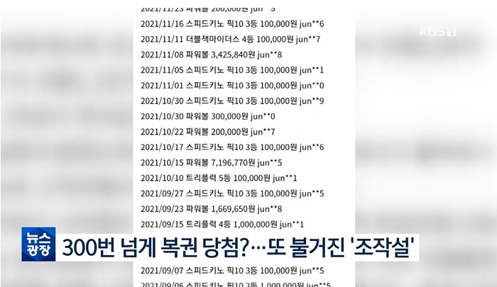 300번 넘게 복권 당첨? jun***은 누구인가?