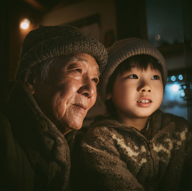 같은곳을 바라보는 할아버지와 손자