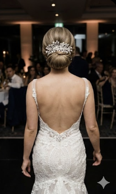 세련된 뒤꽂이를 한 신부