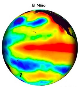 엘니뇨로 인한 적도 부근의 온도 상승 사진