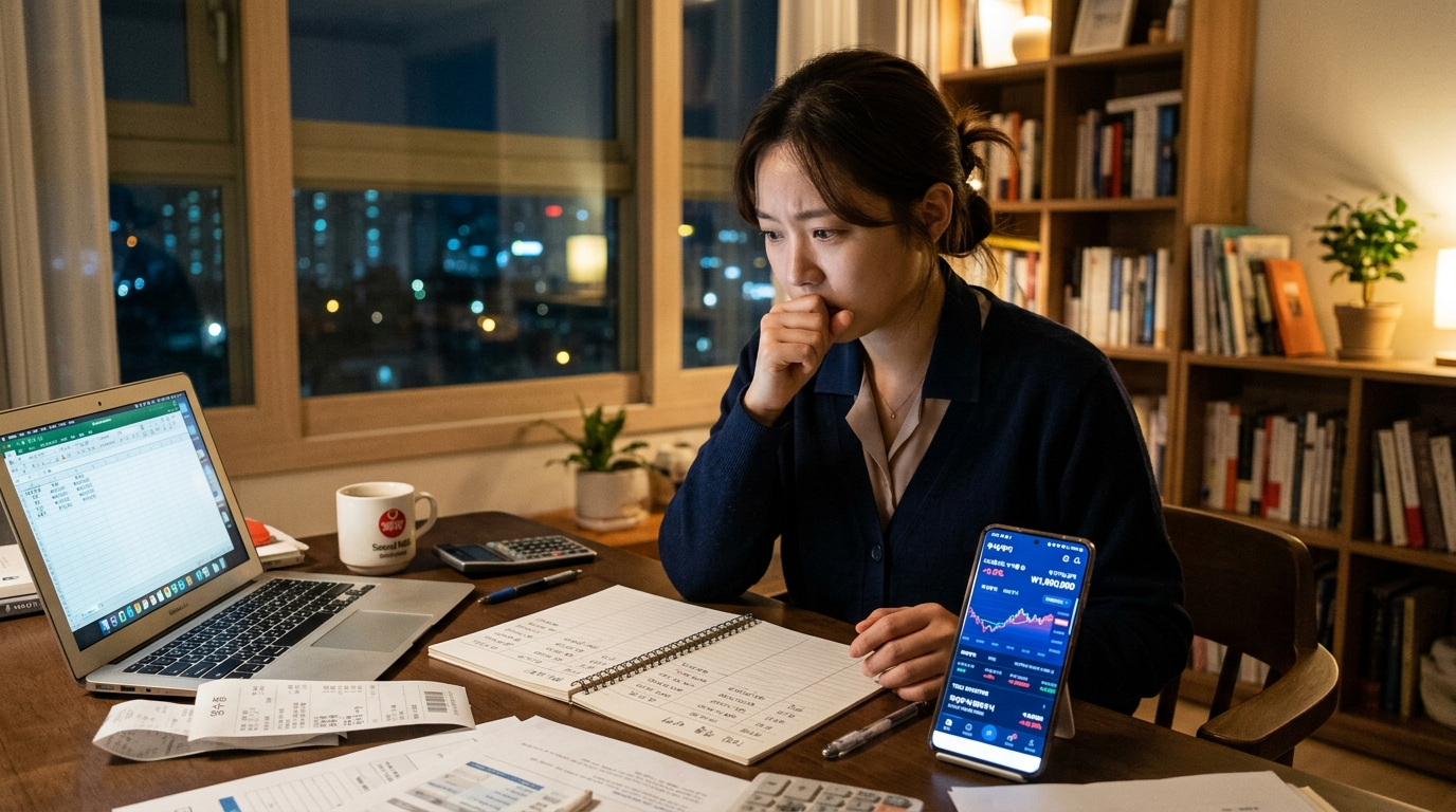 장기 투자와 목돈 계획을 고민하는 직장인 모습