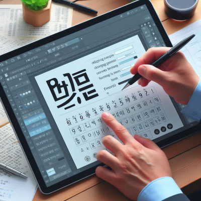 활자 디자인을 위해 금속 활자를 이용해 글자를 측정하는 모습.
