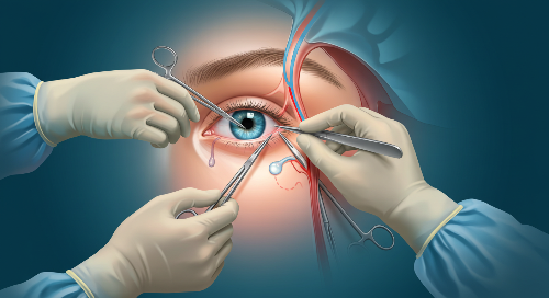 새로운 눈물 배출 통로 생성을 위하 누낭비강연결술을 하고 있는 의사