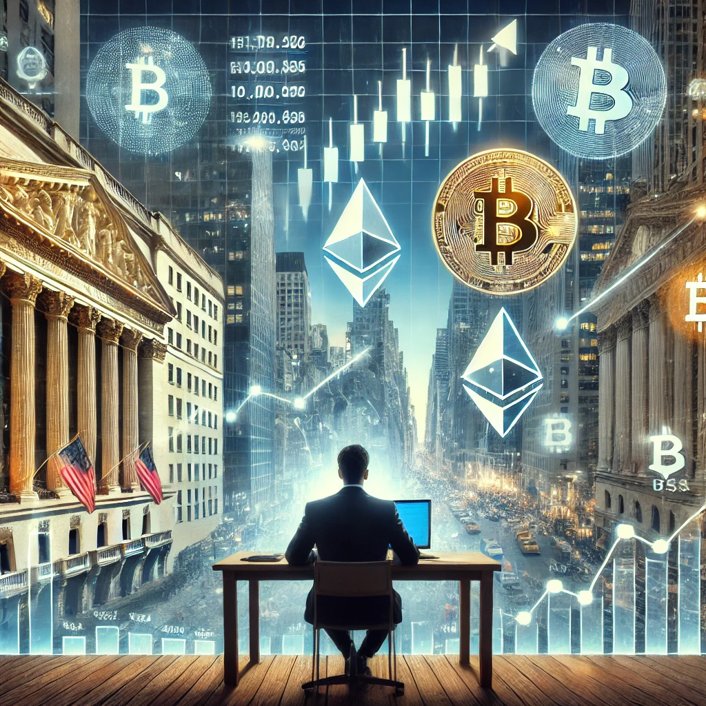 주식 시장과 암호화폐와 관련된 이미지