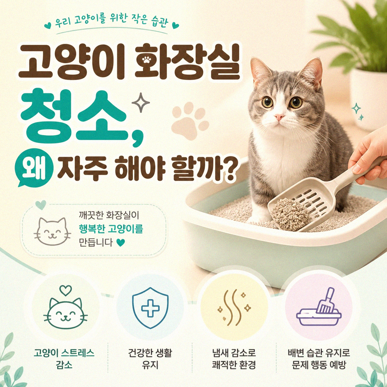 고양이 화장실 언제 얼마나 자주 청소해야 할까요