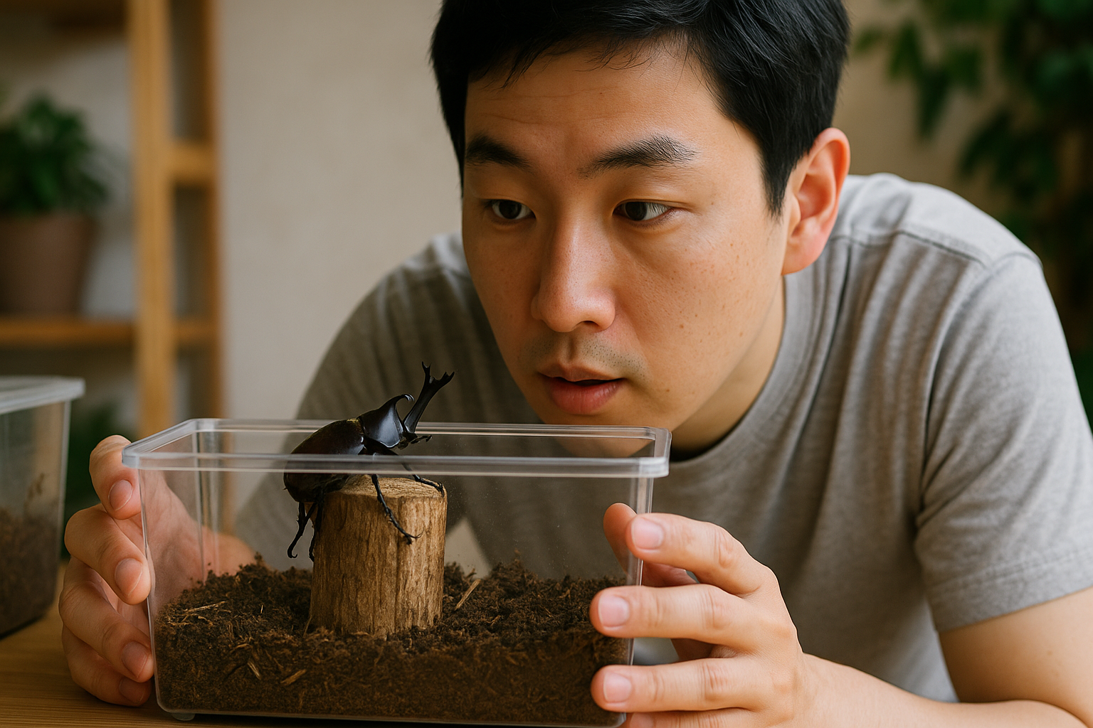 장수풍뎅이를 사육하는 사진